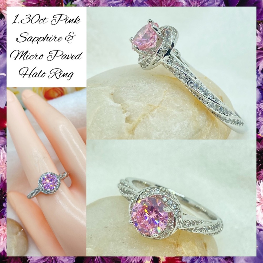 1.30ct Pink Sapphire Unique Engagement Halo Ring